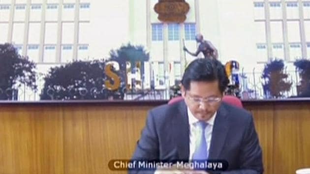 Meghalaya Chief Minister Conrad Sangma during the video conference of chief ministers with Prime Minister Narendra Modi on Monday. (ANI) Meghalaya Chief Minister Conrad Sangma during the video conference of chief ministers with Prime Minister Narendra Modi on Monday. (ANI)