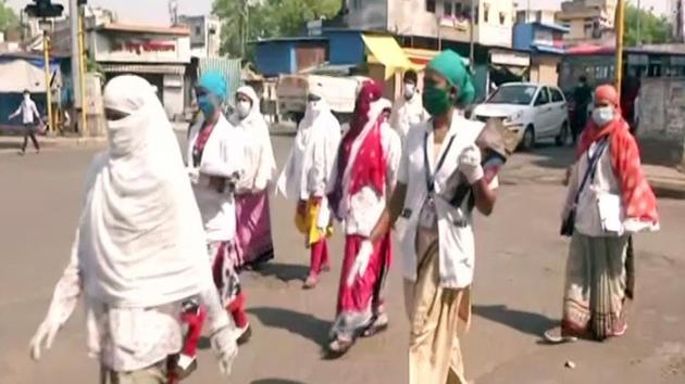 Asha workers conduct survey in Covid-19 red zones in Nagpur last week (ANI Photo) Asha workers conduct survey in Covid-19 red zones in Nagpur last week (ANI Photo)