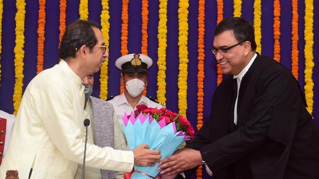 Maharashtra Chief Minister Uddhav Thackeray (L) greets the newly sworn-in Chief Justice of the Bombay High Court Justice Dipankar Datta during his oath ceremony at Rajbhavan in Mumbai, Tuesday, April 28, 2020. (PTI) Maharashtra Chief Minister Uddhav Thackeray (L) greets the newly sworn-in Chief Justice of the Bombay High Court Justice Dipankar Datta during his oath ceremony at Rajbhavan in Mumbai, Tuesday, April 28, 2020. (PTI)