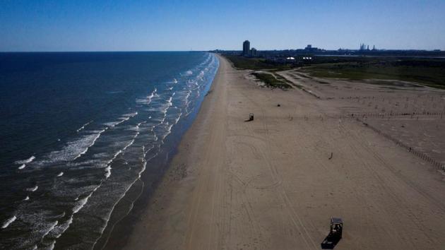 Unmanned lifeguard stands are seen on a closed beach during the coronavirus disease (Covid -19) pandemic in Galveston, Texas.(REUTERS)