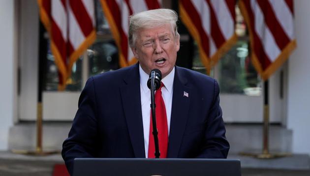 US President Donald Trump during a coronavirus response news conference in the Rose Garden at the White House in Washington. (REUTERS)