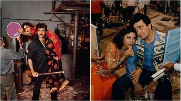 Anil Kapoor and Sridevi, Rishi Kapoor and Juhi Chawla on the sets of their films. Anil Kapoor and Sridevi, Rishi Kapoor and Juhi Chawla on the sets of their films.