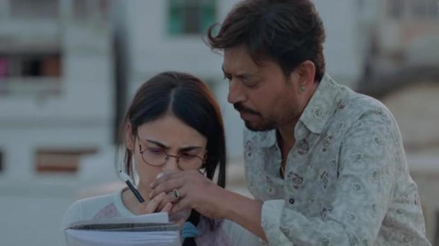 Irrfan Khan and Radika Madaan in a cute scene from Angrezi Medium. Irrfan Khan and Radika Madaan in a cute scene from Angrezi Medium.
