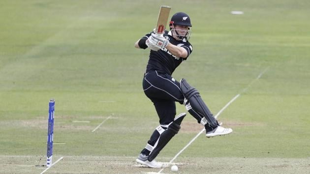New Zealand's Henry Nicholls plays a shot off the bowling of England's Mark Wood during the Cricket World Cup final match between England and New Zealand. (AP) New Zealand's Henry Nicholls plays a shot off the bowling of England's Mark Wood during the Cricket World Cup final match between England and New Zealand. (AP)