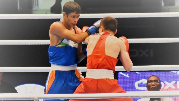 India's Gaurav Solanki defeated Kyrgyzstan’s national boxing champion Akylbek Esenbek Uulu to cruise into the pre-quarter finals of the Asia Oceania Olympic qualifiers in the 52 kg. India's Gaurav Solanki defeated Kyrgyzstan’s national boxing champion Akylbek Esenbek Uulu to cruise into the pre-quarter finals of the Asia Oceania Olympic qualifiers in the 52 kg.