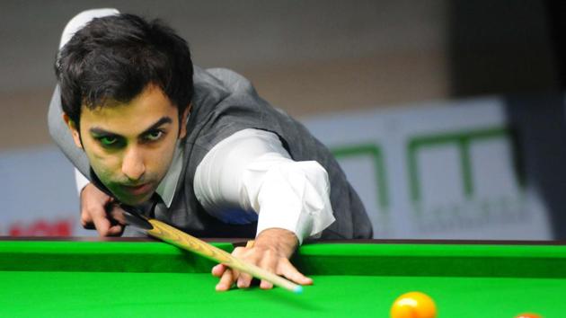 Pankaj Advani from India in action during the Manisha Asian Championship at Community Centre Sector 19 in Chandigarh.(Keshav Singh/HT)