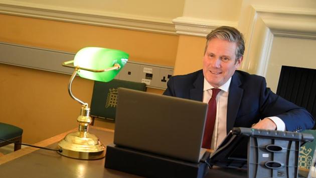 Britain’s opposition Labour Party Leader Keir Starmer is seen in his office as he launches ‘Call Keir’ online public meetings, at the Houses of Parliament, following the outbreak of the coronavirus disease (COVID-19), in London. (REUTERS) Britain’s opposition Labour Party Leader Keir Starmer is seen in his office as he launches ‘Call Keir’ online public meetings, at the Houses of Parliament, following the outbreak of the coronavirus disease (COVID-19), in London. (REUTERS)