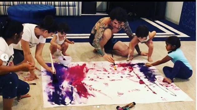 Sunny Leone shares sneak peek from her family time when they all painted together. Sunny Leone shares sneak peek from her family time when they all painted together.