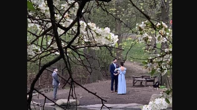 Picture of the wedding ceremony in Central Park.(Reddit/@garydanku)