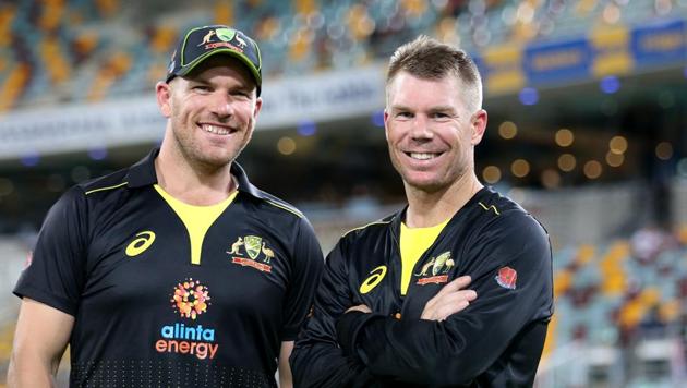 Aaron Finch and David Warner smile after game two of the Men's International Twenty20 series between Australia and Sri Lanka at The Gabba. (Getty Images) Aaron Finch and David Warner smile after game two of the Men's International Twenty20 series between Australia and Sri Lanka at The Gabba. (Getty Images)