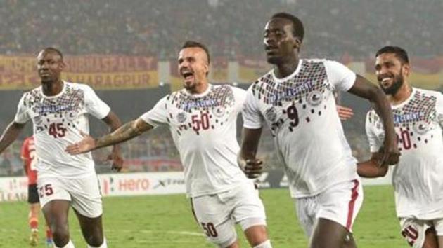 Mohun Bagan player Papa Babacar Diawara seen in action against East Bengal during I-League Match, at Salt Lake stadium.(Samir Jana / Hindustan Times)