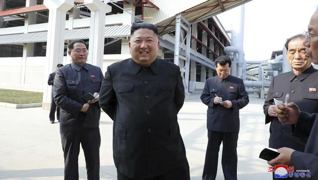 In this photo provided by the North Korean government, North Korean leader Kim Jong Un, center, visits a fertilizer factory in South Pyongan, near Pyongyang, North Korea on May 1, 2020. (AP File Photo) In this photo provided by the North Korean government, North Korean leader Kim Jong Un, center, visits a fertilizer factory in South Pyongan, near Pyongyang, North Korea on May 1, 2020. (AP File Photo)