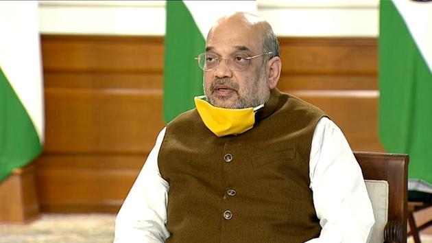 Home Minister Amit Shah interacts with Chief Ministers of all States on COVID-19 situation through video conference, in New Delhi on Monday. (ANI) Home Minister Amit Shah interacts with Chief Ministers of all States on COVID-19 situation through video conference, in New Delhi on Monday. (ANI)