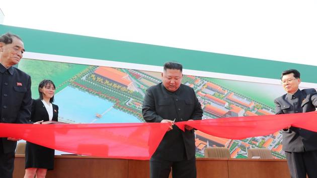 North Korean leader Kim Jong Un attends the completion of a fertiliser plant, together with his younger sister Kim Yo Jong, in a region north of the capital, Pyongyang, in this image released by North Korea's Korean Central News Agency (KCNA) on May 2, 2020. (via REUTERS)