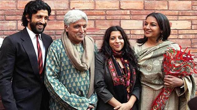 Javed Akhtar with Shabana Azmi and children Farhan and Zoya.