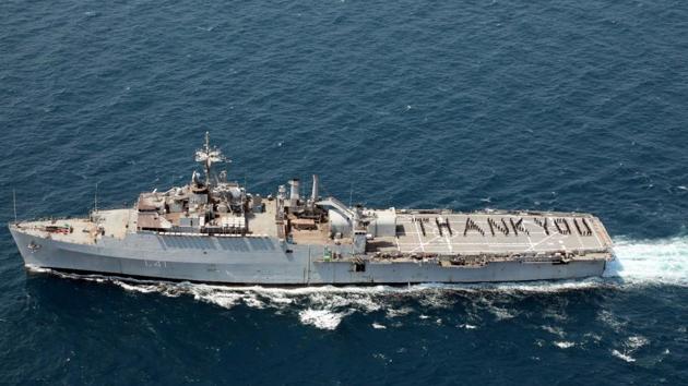 Crew members of INS Jalashwa on the Bay of Bengal showed their gratitude to workers fighting COVID-19 disease with a human formation. The plan to honour front-line workers on Sunday was finalised at a meeting chaired by Defence Minister Rajnath Singh on Friday and announced by Chief of Defence Staff General Bipin Rawat and the three service chiefs. (ANI) Crew members of INS Jalashwa on the Bay of Bengal showed their gratitude to workers fighting COVID-19 disease with a human formation. The plan to honour front-line workers on Sunday was finalised at a meeting chaired by Defence Minister Rajnath Singh on Friday and announced by Chief of Defence Staff General Bipin Rawat and the three service chiefs. (ANI)