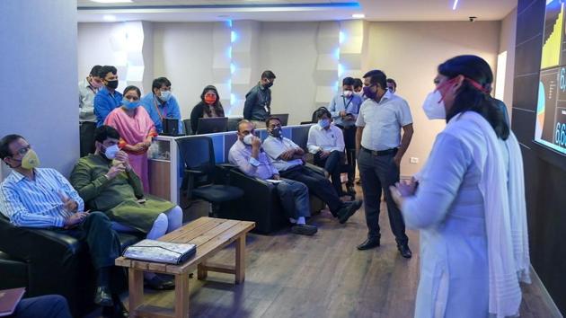 Pune’s additional municipal commissioner Rubal Agarwal with her team members. (HT PHOTO) Pune’s additional municipal commissioner Rubal Agarwal with her team members. (HT PHOTO)