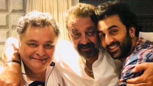 Sanjay Dutt with Rishi Kapoor and Ranbir. Sanjay Dutt with Rishi Kapoor and Ranbir.
