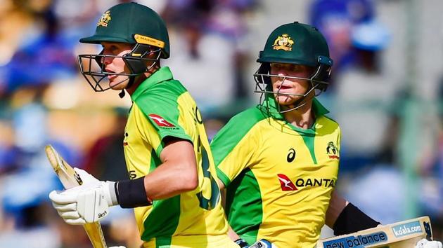 Steve Smith and Marnus Labuschagne run between the wickets during the third and final ODI match against India, at Chinnaswamy Stadium in Bengaluru. (PTI) Steve Smith and Marnus Labuschagne run between the wickets during the third and final ODI match against India, at Chinnaswamy Stadium in Bengaluru. (PTI)