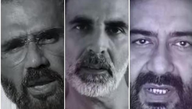 Suneil Shetty, Akshay Kumar and Ajay Devgn in a screengrab from the video.