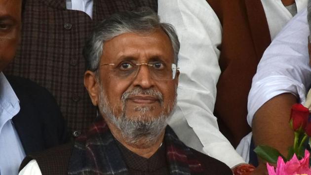 Deputy Chief Minister and Finance minister Sushil Modi alleged that RJD-Congress combine were not doing enough for Bihar during the pandemic.(Parwaz Khan /HT PHOTO)