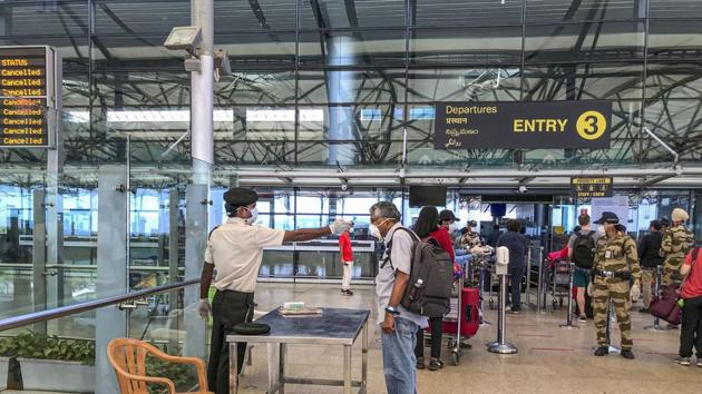 Thermal screening of US nationals being conducted in the wake of coronavirus pandemic, at Hyderabad International Aiport. (PTI/Representative Photo) Thermal screening of US nationals being conducted in the wake of coronavirus pandemic, at Hyderabad International Aiport. (PTI/Representative Photo)
