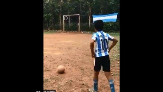 The image shows the boy getting ready to kick the ball.(Screengrab)