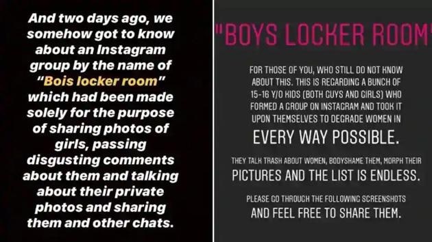 The screenshots of the Instagram stories that outed the Bois Locker Room.(Pic: Instagram)