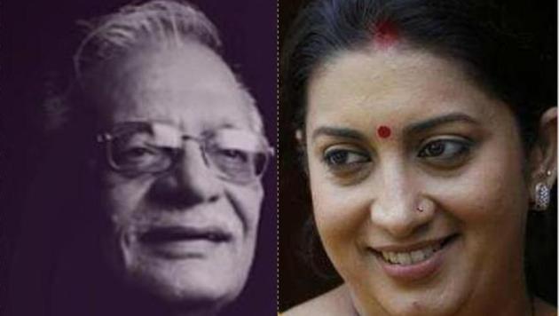 Smriti Irani shares a beautiful poem praising Gulzar. Smriti Irani shares a beautiful poem praising Gulzar.