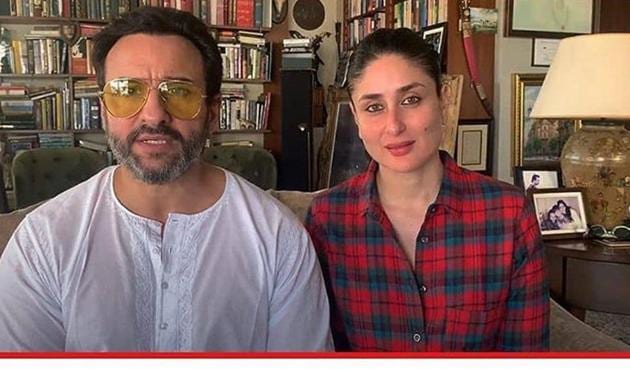 Actor Saif Ali Khan with wife and actor Kareena Kapoor Khan chose bookshelves as the backdrop for a recent live session.