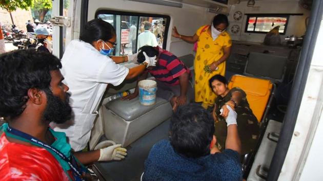 People affected by the leak being helped upon their arrival at a hospital. About 200-250 families living in nearby areas of factory in Vizag were evacuated following the styrene gas leak. (PTI) People affected by the leak being helped upon their arrival at a hospital. About 200-250 families living in nearby areas of factory in Vizag were evacuated following the styrene gas leak. (PTI)