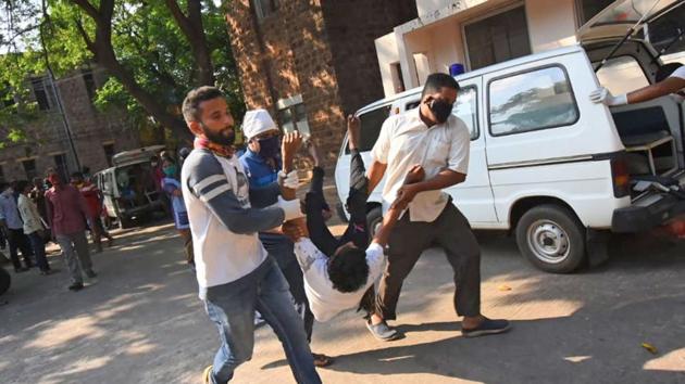 An affected man being taken for treatment at King George Hospital after a major chemical gas leakage at LG Polymers industry in RR Venkatapuram village, Visakhapatnam. (PTI) An affected man being taken for treatment at King George Hospital after a major chemical gas leakage at LG Polymers industry in RR Venkatapuram village, Visakhapatnam. (PTI)