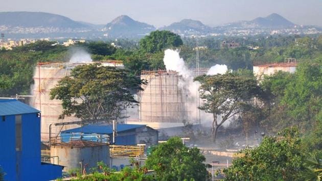 Vapour billows out from the LG Polymers Industry plant after a major chemical gas leak in RR Venkatapuram village, Visakhapatnam on May 07. Poisonous styrene gas leaked from the plant during early hours of the morning, when people in the surrounding villages were fast asleep. (PTI) Vapour billows out from the LG Polymers Industry plant after a major chemical gas leak in RR Venkatapuram village, Visakhapatnam on May 07. Poisonous styrene gas leaked from the plant during early hours of the morning, when people in the surrounding villages were fast asleep. (PTI)
