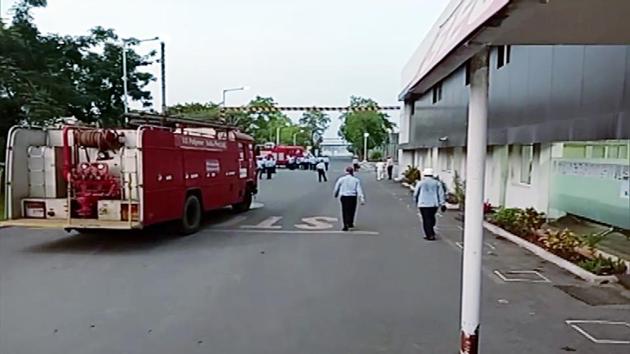 A firefighting vehicle stands outside the LG Polymers plant near Andhra Pradesh’s Visakhapatnam from where the deadly Styrene gas leaked on Thursday, leading to death of eight people. (ANI Photo) A firefighting vehicle stands outside the LG Polymers plant near Andhra Pradesh’s Visakhapatnam from where the deadly Styrene gas leaked on Thursday, leading to death of eight people. (ANI Photo)