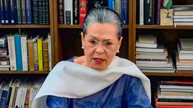 Congress President Sonia Gandhi held a meeting via video conferencing with Congress chief ministers to review how states are tackling Covid-19 and the lockdown and assess their needs on Wednesday.(@INCIndia/Twitter)