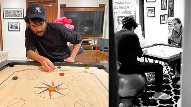 Anil Kapoor and wife Sunita play carrom at home.