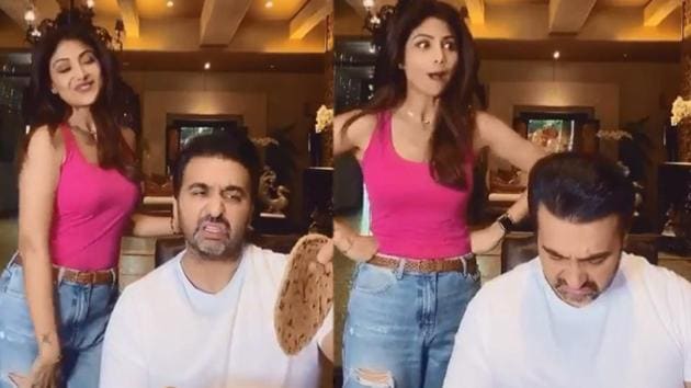 Shilpa Shetty and Raj Kundra in a still from the video.