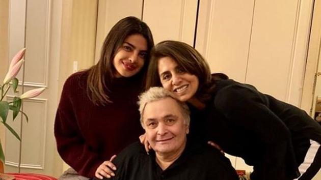 Priyanka Chopra poses with Rishi Kapoor and Neetu Kapoor.