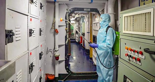 Male: Preparations underway inside the INS Jalashwa to repatriate Indian nationals from Maldives as part of the first phase of Operation 'Samudra Setu' due to the ongoing coronavirus pandemic, in Male, Thursday, May 7, 2020.(PTI) Male: Preparations underway inside the INS Jalashwa to repatriate Indian nationals from Maldives as part of the first phase of Operation 'Samudra Setu' due to the ongoing coronavirus pandemic, in Male, Thursday, May 7, 2020.(PTI)