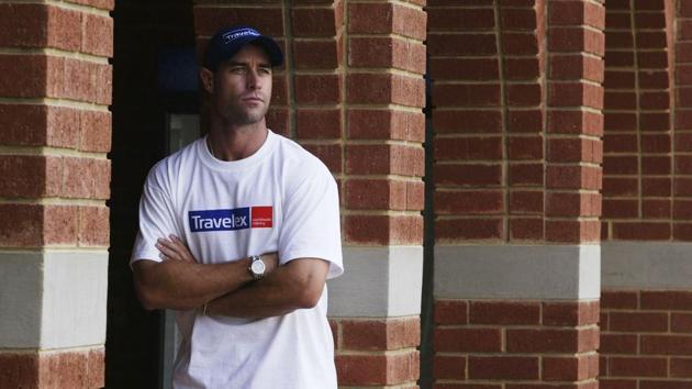 Michael Bevan of Australia stands in an archway during training at North West Stadium, Potchefstroom, South Africa, on February 3, 2003. (Photo by Hamish Blair/Getty Images)(Getty Images)