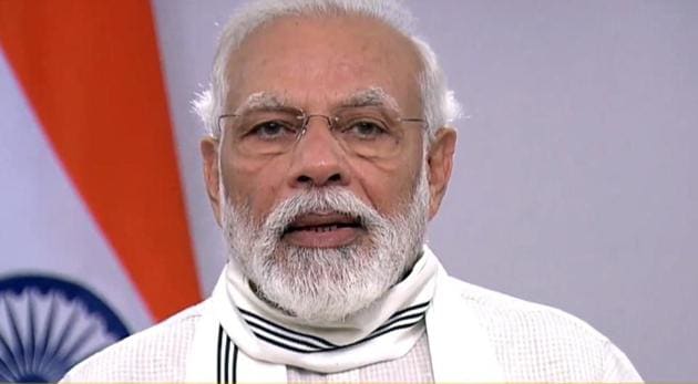 Prime Minister Narendra Modi during his address on Buddha Purnima via video conference on Thursday.(ANI Photo)