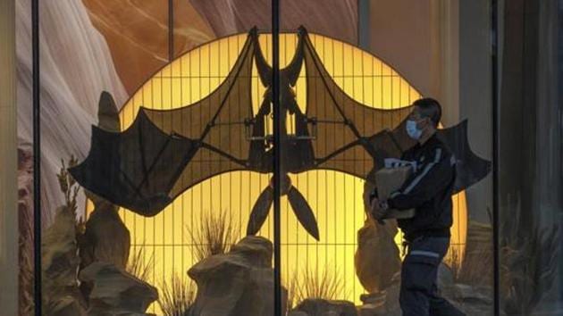 A man wearing a mask walks past a mechanical bat displayed at a mall in Beijing on Sunday, March 15, 2020. Early evidence suggesting the coronavirus originated in bats or other wild animals have resulted in calls for stricter regulation of the wildlife trade in China. (AP) A man wearing a mask walks past a mechanical bat displayed at a mall in Beijing on Sunday, March 15, 2020. Early evidence suggesting the coronavirus originated in bats or other wild animals have resulted in calls for stricter regulation of the wildlife trade in China. (AP)