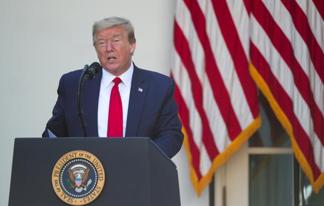 US President Donald Trump delivers remarks at the White House National Day of Prayer Service in the Rose Garden at the White House in Washington, US.(REUTERS)