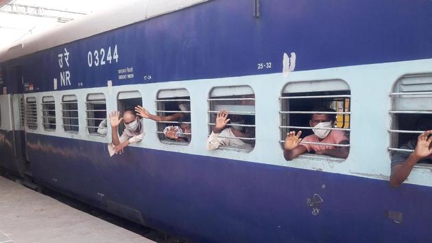 To reach their native places in Bihar, 341 migrant labourers came in buses from Gurugram, 308 were from Rohtak, 280 from Kurukshetra, 163 from Sonepat, 42 from Yamunanagar, 37 from Palwal, 26 from Karnal and 7 from Panipat, and boarded the train at the Rohtak railway station. (MANOJ DHAKA/HT) To reach their native places in Bihar, 341 migrant labourers came in buses from Gurugram, 308 were from Rohtak, 280 from Kurukshetra, 163 from Sonepat, 42 from Yamunanagar, 37 from Palwal, 26 from Karnal and 7 from Panipat, and boarded the train at the Rohtak railway station. (MANOJ DHAKA/HT)