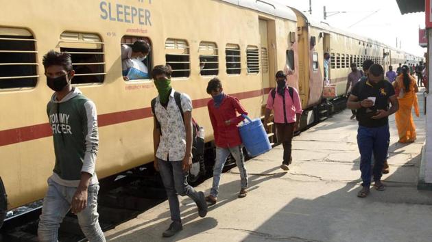 The railways, however, is allowing only 54 people in a coach to maintain social distancing norms by not allotting the middle berth to any passenger. (Photo by Santosh Kumar/Hindustan Times) The railways, however, is allowing only 54 people in a coach to maintain social distancing norms by not allotting the middle berth to any passenger. (Photo by Santosh Kumar/Hindustan Times)