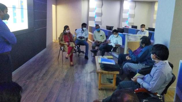 Central team on Saturday visited the Pune Smart City’s war room and took the Covid-19 review in the city. Municipal commissioner Shekhar Gaikwad, Pune Smart City’s CEO Rubal Agrawal and PMC health chief Ramchandra Hankare briefed the team.(HT PHOTO) Central team on Saturday visited the Pune Smart City’s war room and took the Covid-19 review in the city. Municipal commissioner Shekhar Gaikwad, Pune Smart City’s CEO Rubal Agrawal and PMC health chief Ramchandra Hankare briefed the team.(HT PHOTO)