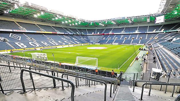 General view of empty stands inside the stadium before the match that will be played behind closed while the number of coronavirus cases grow around the world.(REUTERS) General view of empty stands inside the stadium before the match that will be played behind closed while the number of coronavirus cases grow around the world.(REUTERS)