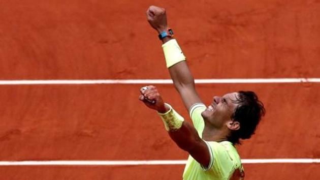 Spain's Rafael Nadal celebrates after his final match against Austria's Dominic Thiem. (REUTERS) Spain's Rafael Nadal celebrates after his final match against Austria's Dominic Thiem. (REUTERS)