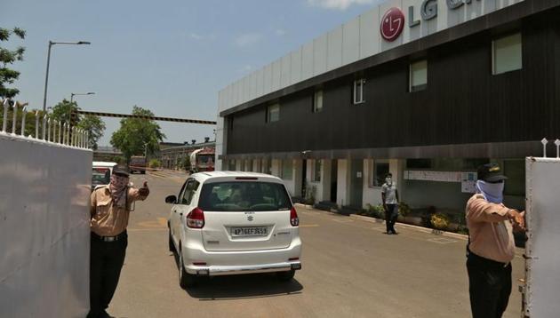 A vehicle enters the LG Polymers Plant following a gas leak at the plant in Visakhapatnam on May 8,.(REUTERS)