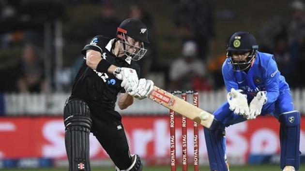 New Zealand's Henry Nicholls batting as India wicketkeeper KL Rahul looks on. (AP) New Zealand's Henry Nicholls batting as India wicketkeeper KL Rahul looks on. (AP)
